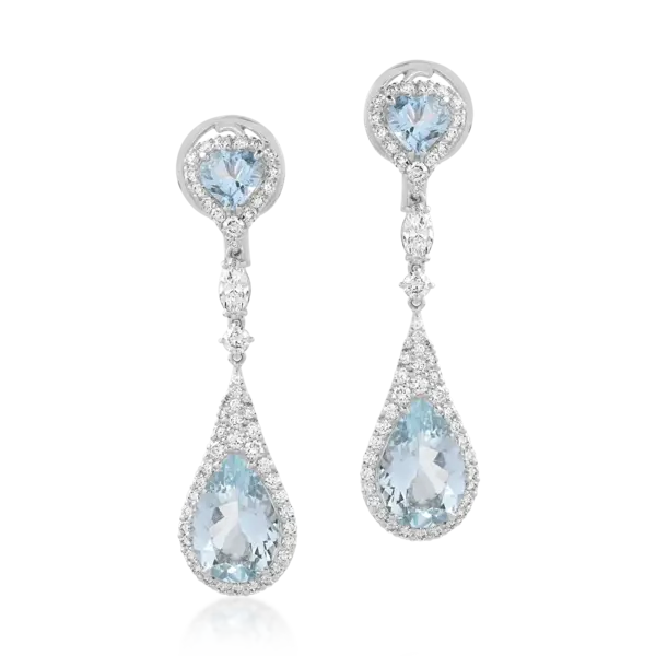 Cercei din aur alb cu acvamarine de 5.92ct si diamante de 1.72ct