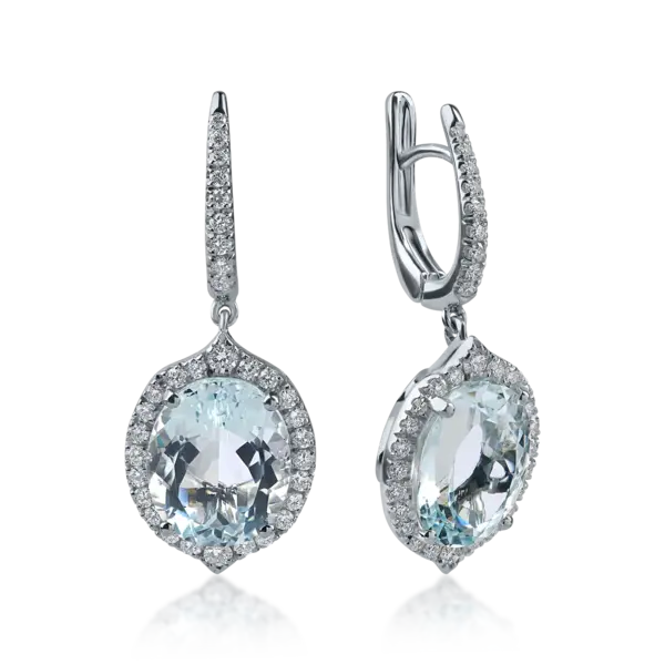 Cercei din aur alb cu acvamarine ovale de 6.94ct si diamante de 0.66ct