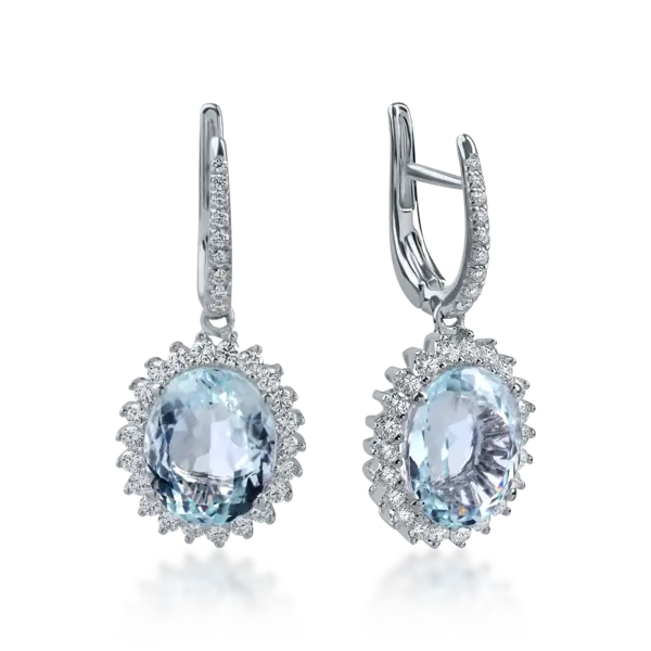 Cercei din aur alb cu acvamarine ovale de 7.62ct si diamante de 0.94ct