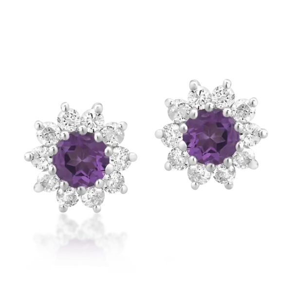 Cercei din aur alb cu ametiste de 0.32ct si diamante de 0.3ct