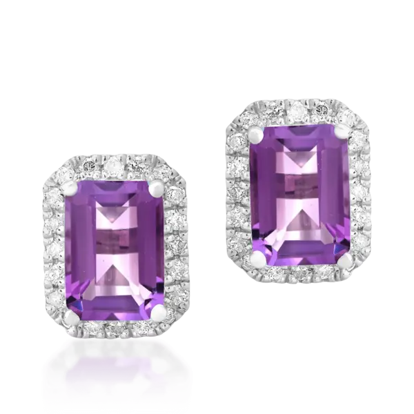 Cercei din aur alb cu ametiste emerald de 1.69ct si diamante de 0.24ct
