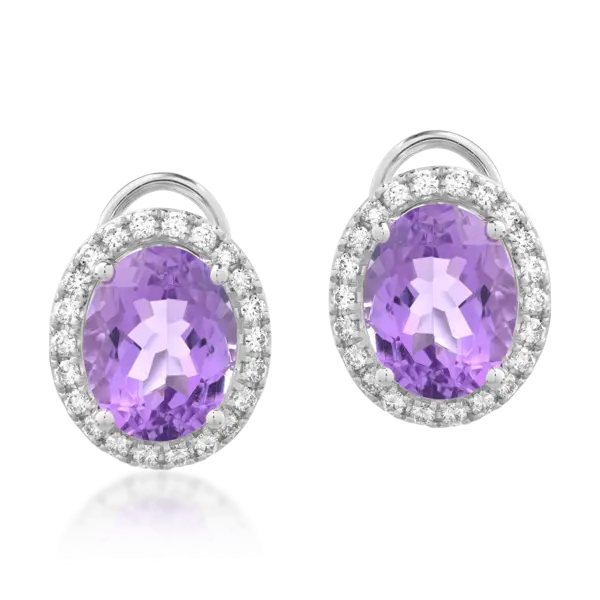 Cercei din aur alb cu ametiste ovale de 4.06ct si diamante de 0.33ct