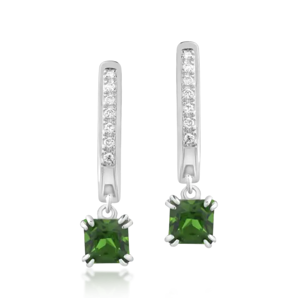 Cercei din aur alb cu cromdiopsid princess de 0.76ct si diamante de 0.05ct