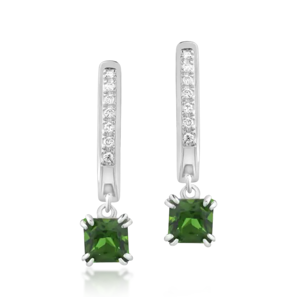 Cercei din aur alb cu cromdiopsid princess de 0.813ct si diamante de 0.057ct