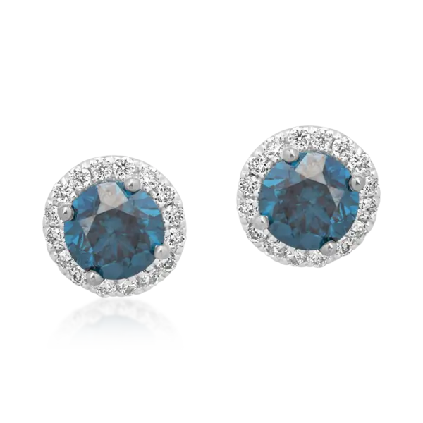 Cercei din aur alb cu diamante albastre de 0.39ct si diamante transparente 0.09ct