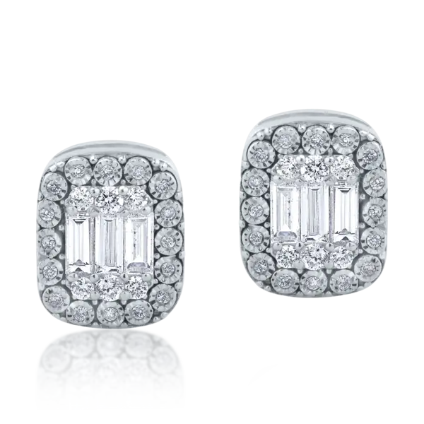 Cercei din aur alb cu diamante baguette si rotunde de 0.58ct