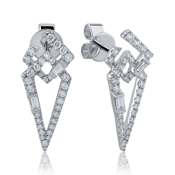 Cercei din aur alb cu diamante baguette si rotunde de 0.784ct
