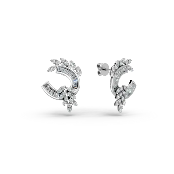 Cercei din aur alb cu diamante baguette si rotunde de 0.8ct