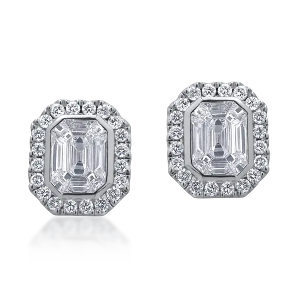 Cercei din aur alb cu diamante baguette si rotunde de 1.09ct