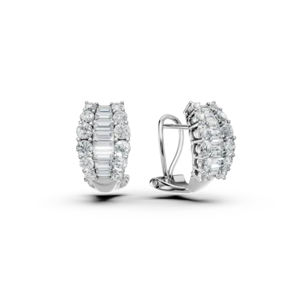 Cercei din aur alb cu diamante baguette si rotunde de 1.46ct