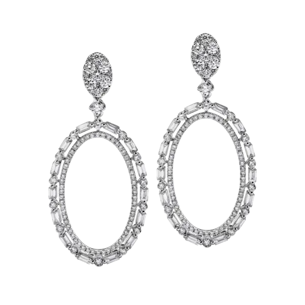 Cercei din aur alb cu diamante baguette si rotunde de 1.98ct
