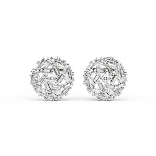 Cercei din aur alb cu diamante baguette si rotunde de 2.19ct