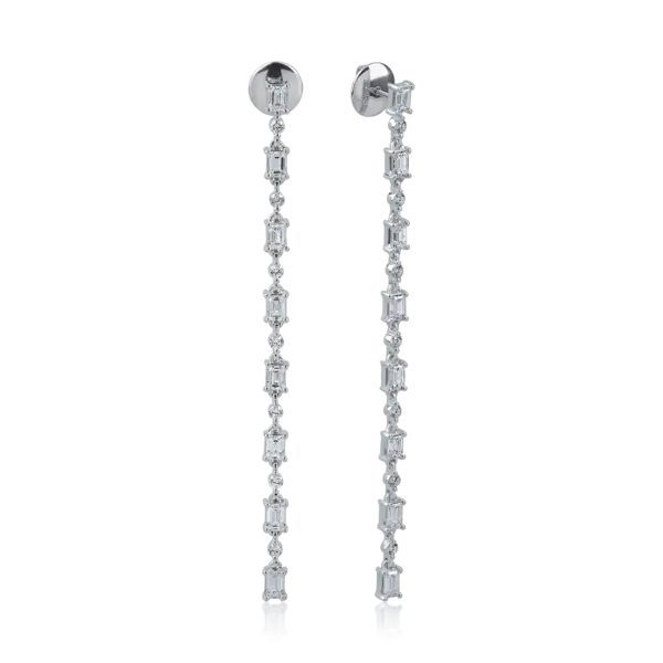 Cercei din aur alb cu diamante baguette si round de 3.59ct