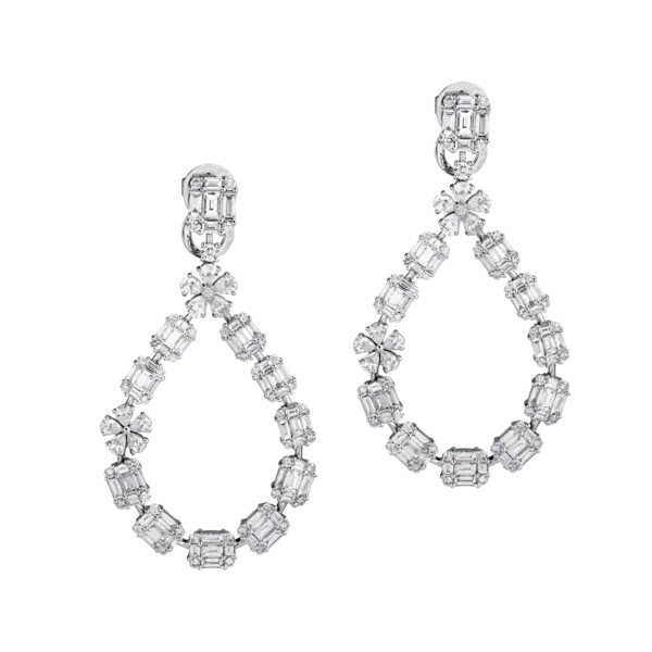 Cercei din aur alb cu diamante baguette si round de 5.87ct