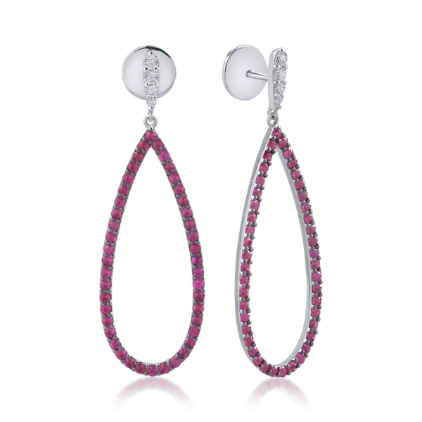 Cercei din aur alb cu diamante de 0.24ct si rubine de 2.1ct