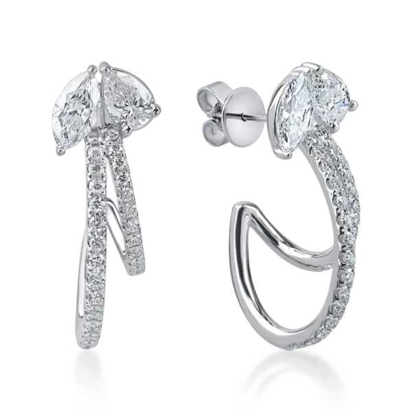 Cercei din aur alb cu diamante marquise, pear si rotunde microsetting de 1.9ct