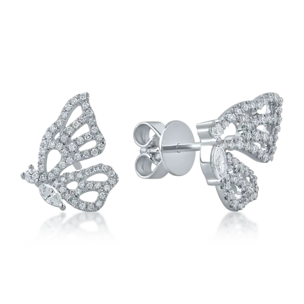 Cercei din aur alb cu diamante marquise si rotunde de 0.3ct