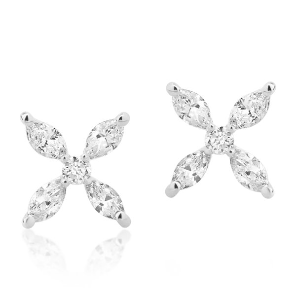 Cercei din aur alb cu diamante marquise si rotunde de 0.54ct