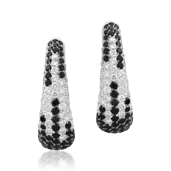 Cercei din aur alb cu diamante negre si diamante transparente de 1.27ct