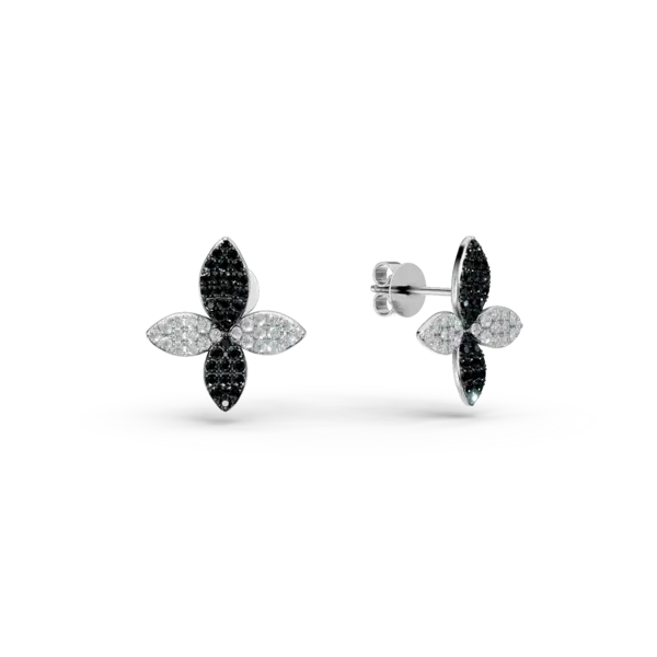 Cercei din aur alb cu diamante negre si incolore de 1.02ct
