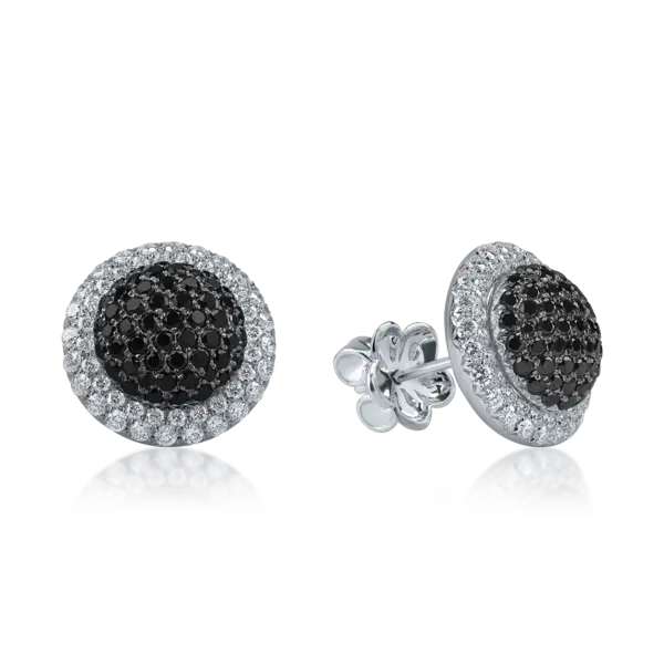 Cercei din aur alb cu diamante negre si incolore de 2.3ct