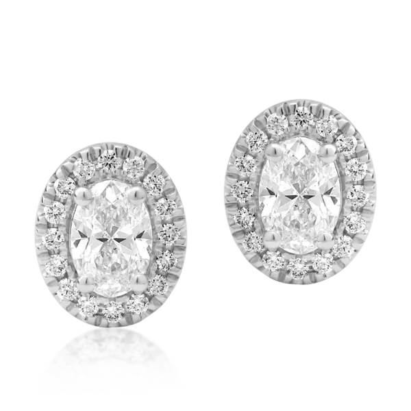 Cercei din aur alb cu diamante ovale si rotunde de 0.99ct