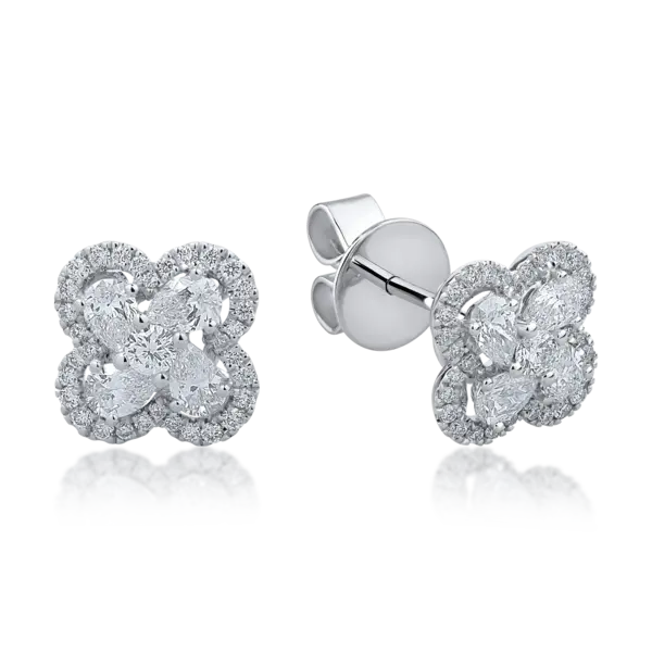 Cercei din aur alb cu diamante pear si rotunde de 0.95ct