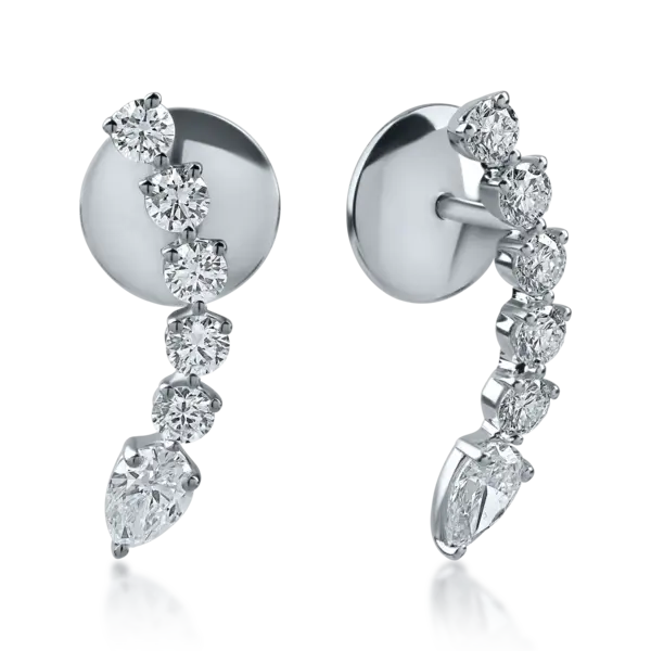 Cercei din aur alb cu diamante pear si rotunde de 0.98ct
