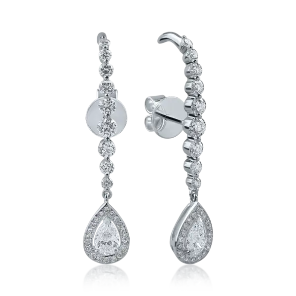 Cercei din aur alb cu diamante pear si rotunde de 1.82ct
