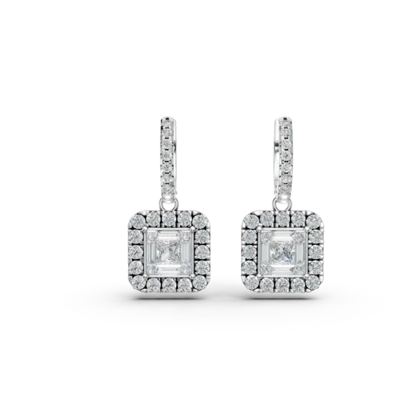 Cercei din aur alb cu diamante princess,baguette si rotunde de 1.35ct