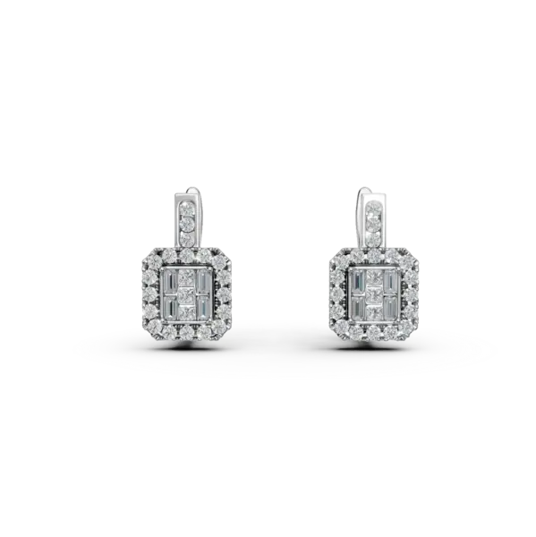 Cercei din aur alb cu diamante princess,baguette si rotunde de 0.74ct