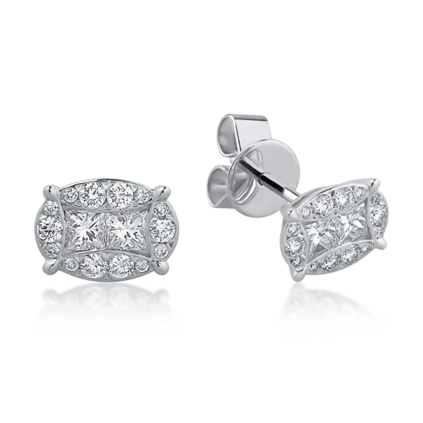 Cercei din aur alb cu diamante princess si rotunde de 0.56ct