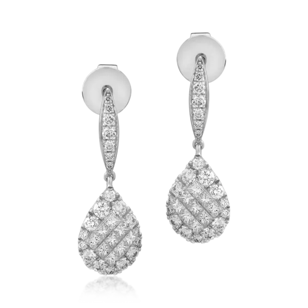 Cercei din aur alb cu diamante princess si rotunde de 1.24ct