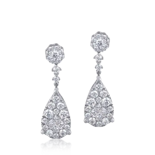 Cercei din aur alb cu diamante princess si round de 2.04ct