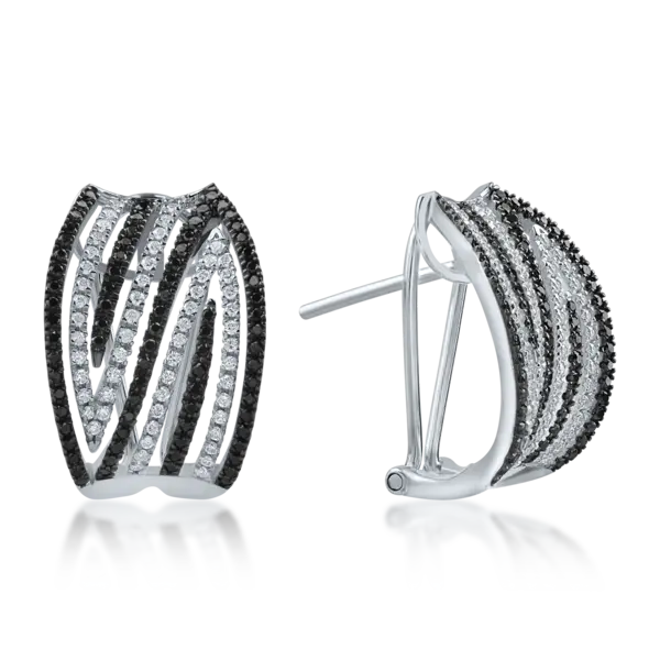 Cercei din aur alb cu diamante transparente de 0.38ct si diamante negre de 0.47ct