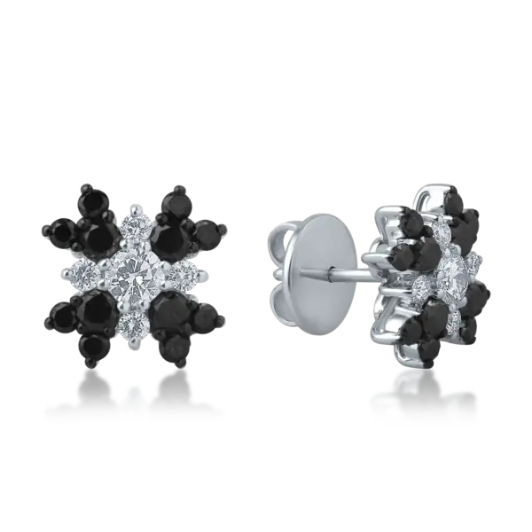 Cercei din aur alb cu diamante transparente de 0.55ct si diamante negre de 1.12ct