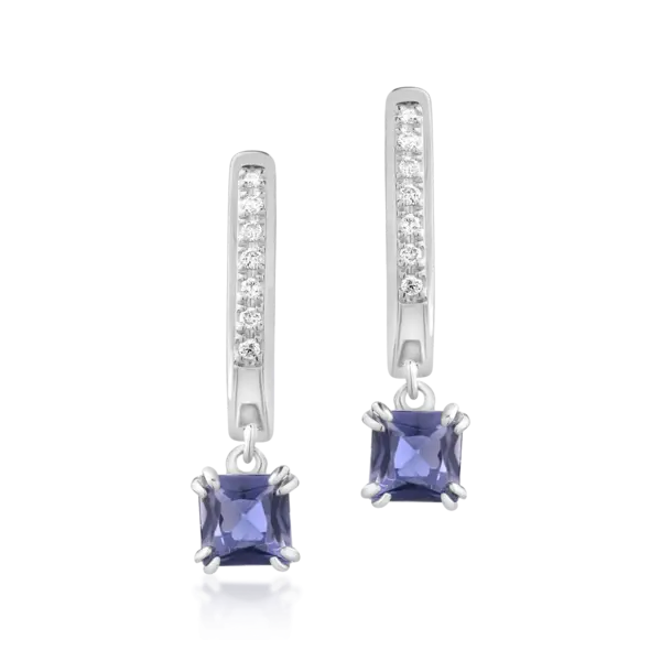 Cercei din aur alb cu iolite princess de 0.55ct si diamante de 0.06ct