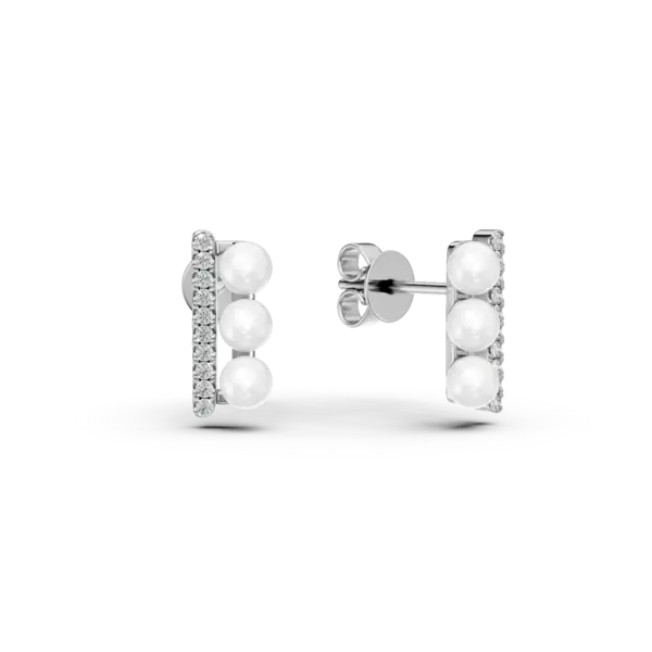 Cercei din aur alb cu perle de cultura de 1.2ct si diamante de 0.05ct