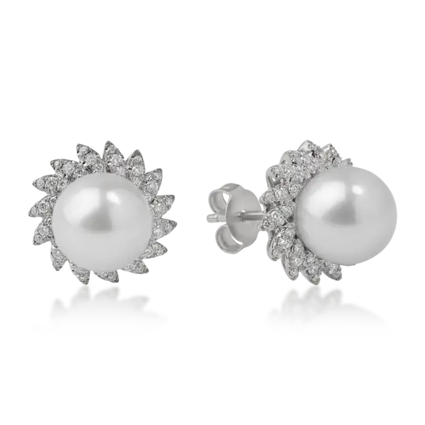Cercei din aur alb cu perle de cultura de 7.6ct si diamante de 0.3ct