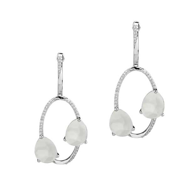 Cercei din aur alb cu piatra lunii alba de 7.223ct si diamante de 0.277ct