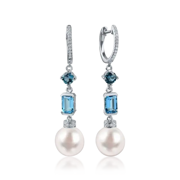 Cercei din aur alb cu pietre pretioase si semipretioase de 16.8ct