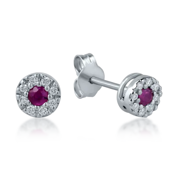 Cercei din aur alb cu rubine de 0.17ct si diamante de 0.08ct