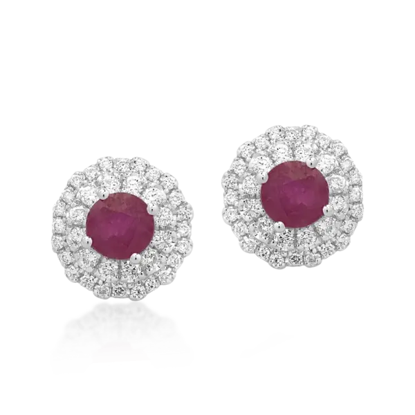 Cercei din aur alb cu rubine de 0.68ct si diamante de 0.32ct