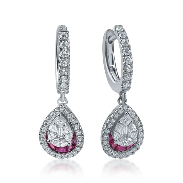 Cercei din aur alb cu rubine de 0.6ct si diamante de 0.28ct