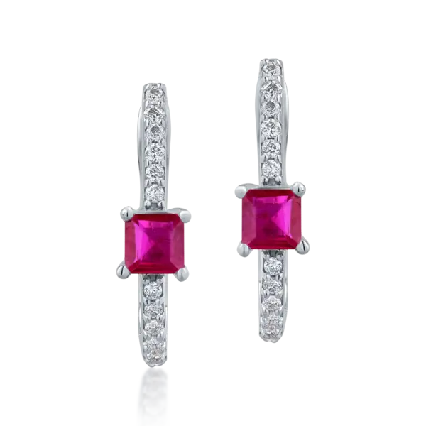 Cercei din aur alb cu rubine princess de 0.504ct si diamante de 0.129ct