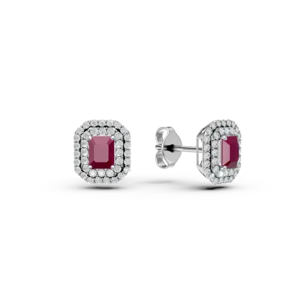 Cercei din aur alb cu rubine rectangulare de 1.2ct si diamante de 0.6ct