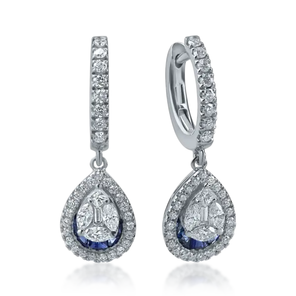 Cercei din aur alb cu safire de 0.6ct si diamante de 0.18ct