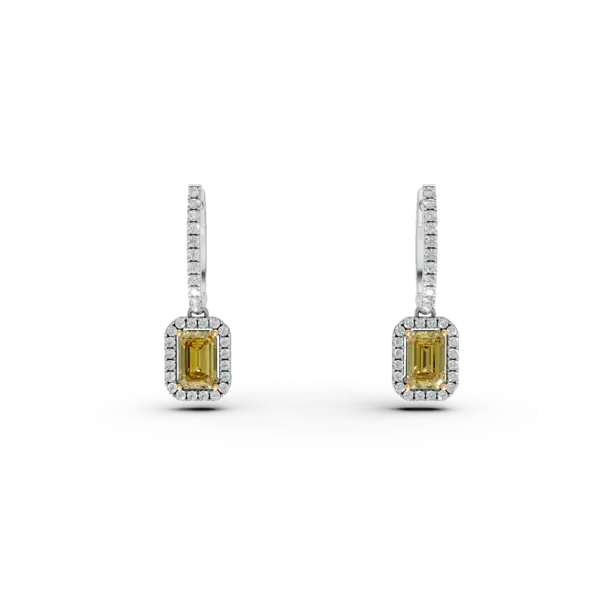 Cercei din aur alb cu safire galbene emerald de 1.1ct si diamante de 0.37ct