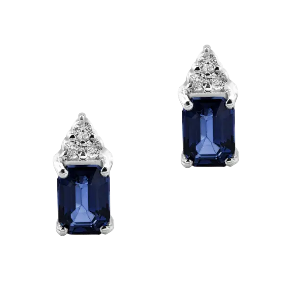 Cercei din aur alb cu safire octogonale de 2.07ct si diamante de 0.13ct