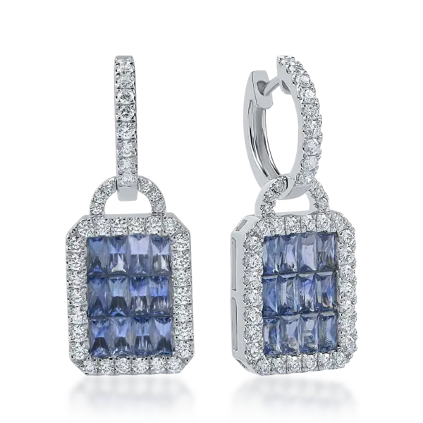 Cercei din aur alb cu safire octogonale de 3.55ct si diamante round de 1.23ct